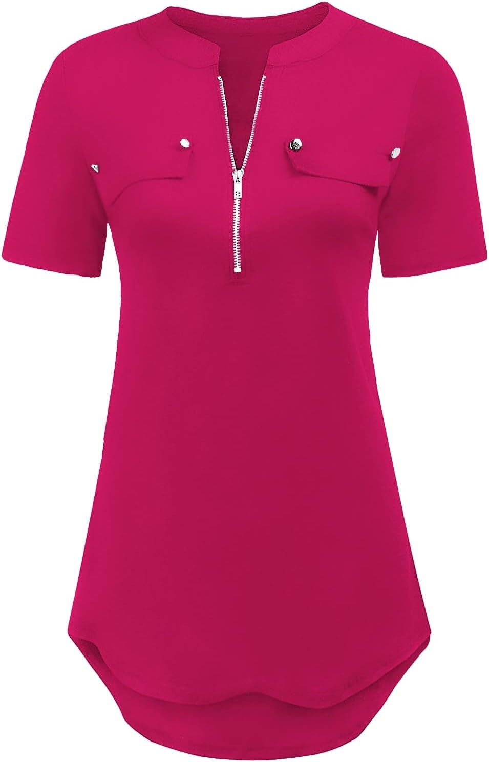 Damen Kurzarm Zip Quaste Long Shirt Business Casual Arbeit Büro Shirt