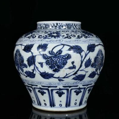 33CM Old Chinese Blue and White Pot Jar W/flower N3666