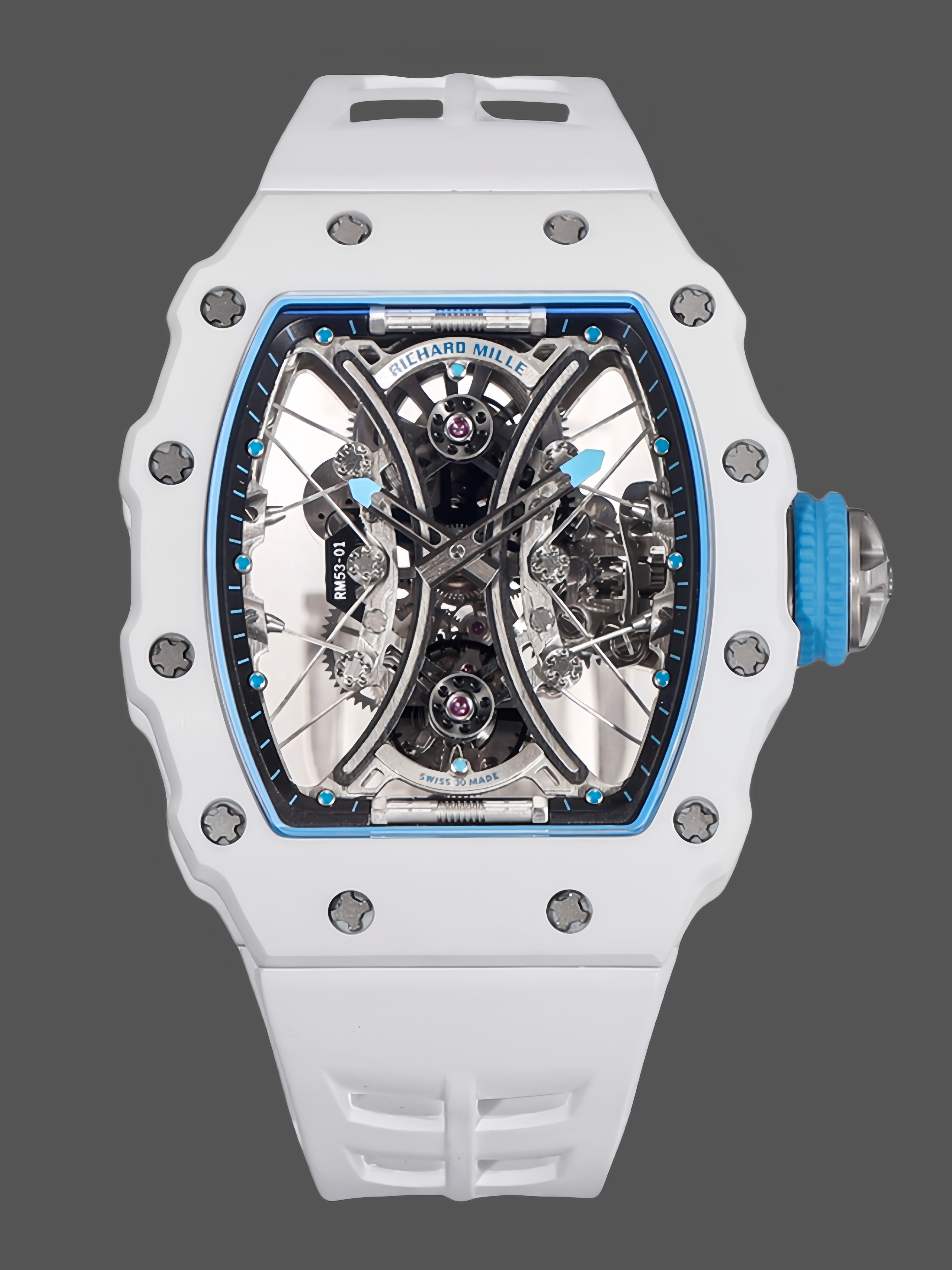 【7A Quality】Richard Mille RM053-01 Pablo MacDonough Skeleton Dial White Rubber Strap