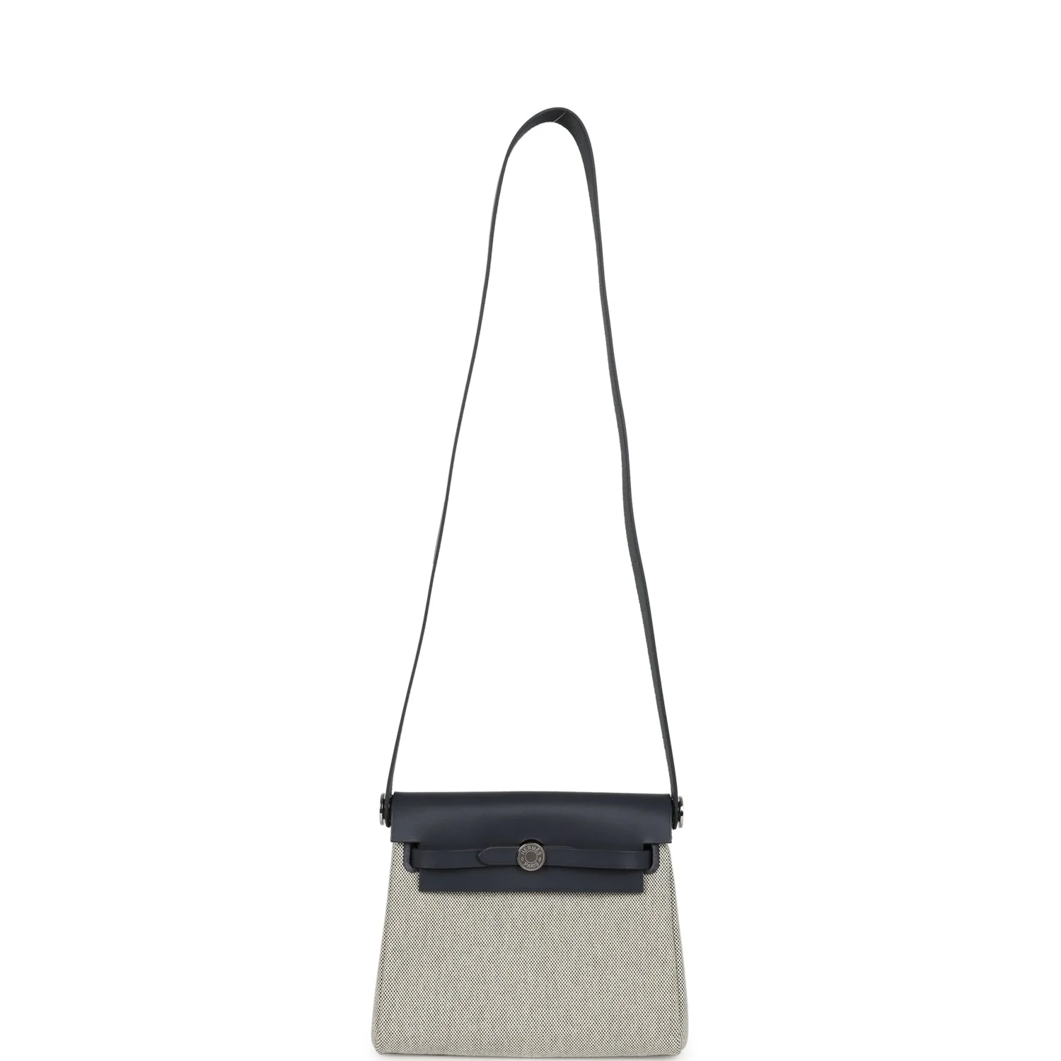 Hermes Herbag Zip 20 Mini Ecru, Ardoise Toile H Canvas, Ardoise Vache Hunter Palladium Hardware