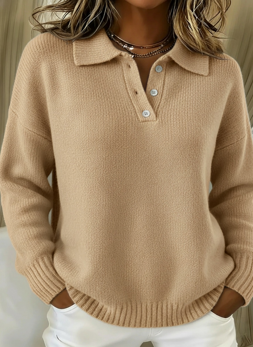🌲 SALE🔥 Classic Polo Neck Button-Down Solid Color Sweater Top