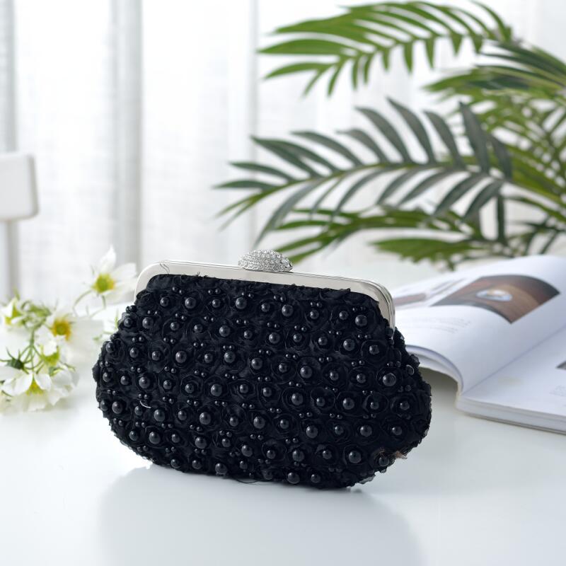 Fashion rhinestone rose lace pearl clutch bag