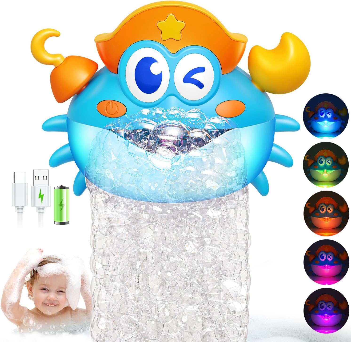 Bath Toys,Light Up Baby Bath Toys Bath Bubble Machine with Colourful RGB Light Great Birthday for Toddler Boys and Girls Tub Toy for Kids Ages 1-3 4-8