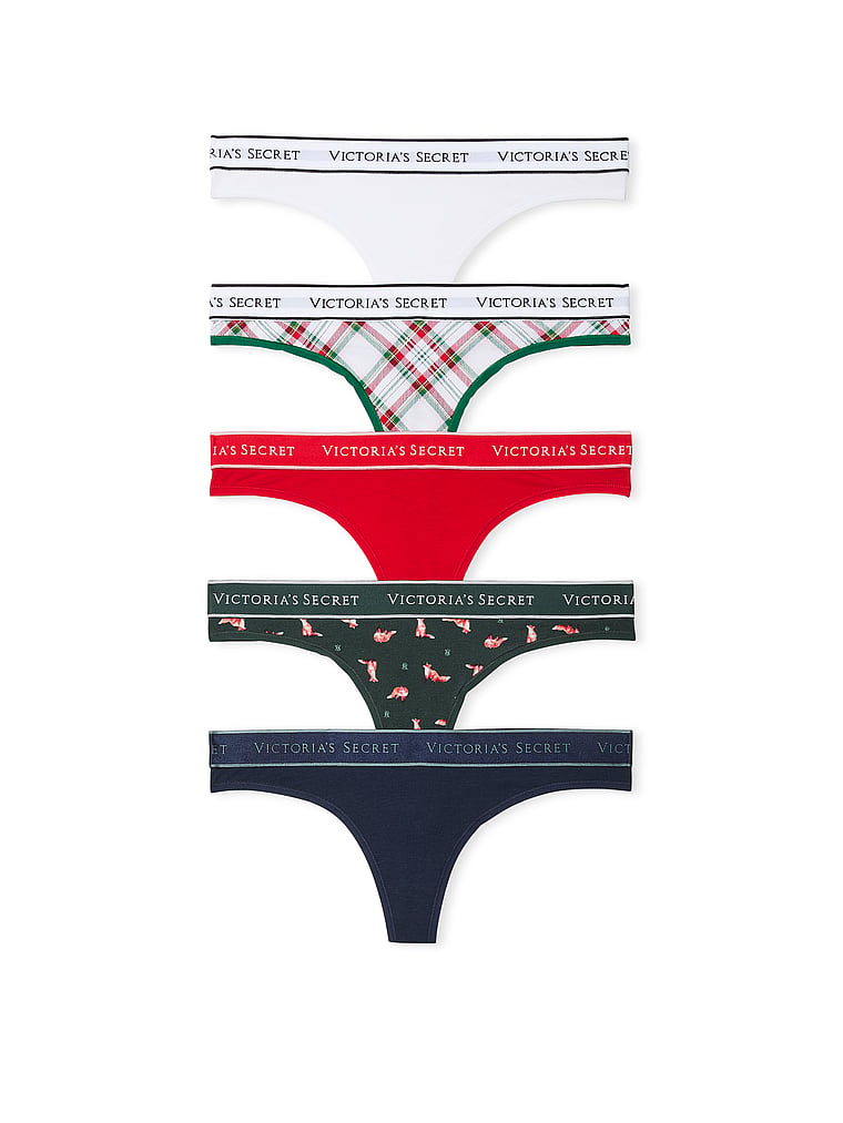 Victoria's Secret 5-Pack Logo Cotton Thong Panties Smooth
