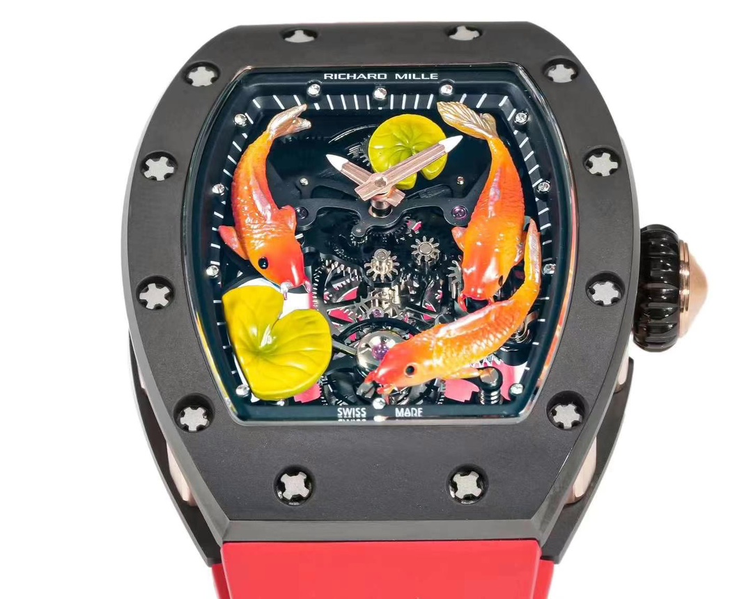 【7A Quality】Replica Richard Mille RM S10 Koi Red Strap Super Clone | Swiss Carbon Fiber Men's Watch