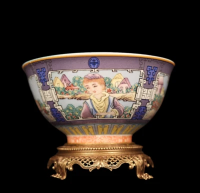 Yongzheng Signed Old Chinese Famille Rose Bowl w/lady N4040