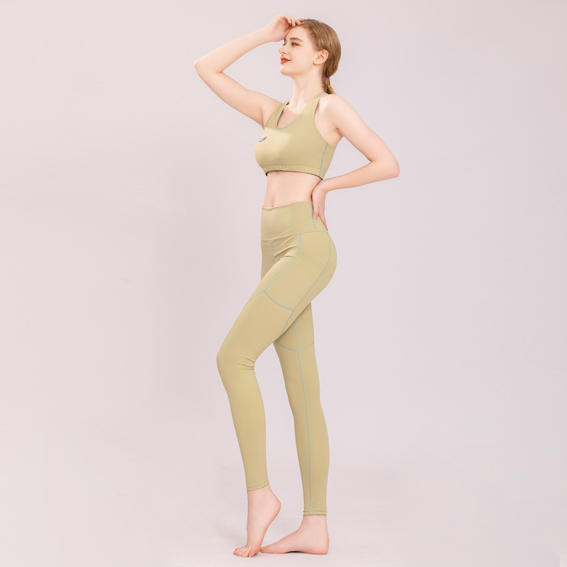 Cross-border Conservative Yoga Suit Sleeveless with Chest Pad Running Quick-drying Sports Bra Fitness Wear Top Pants Suit