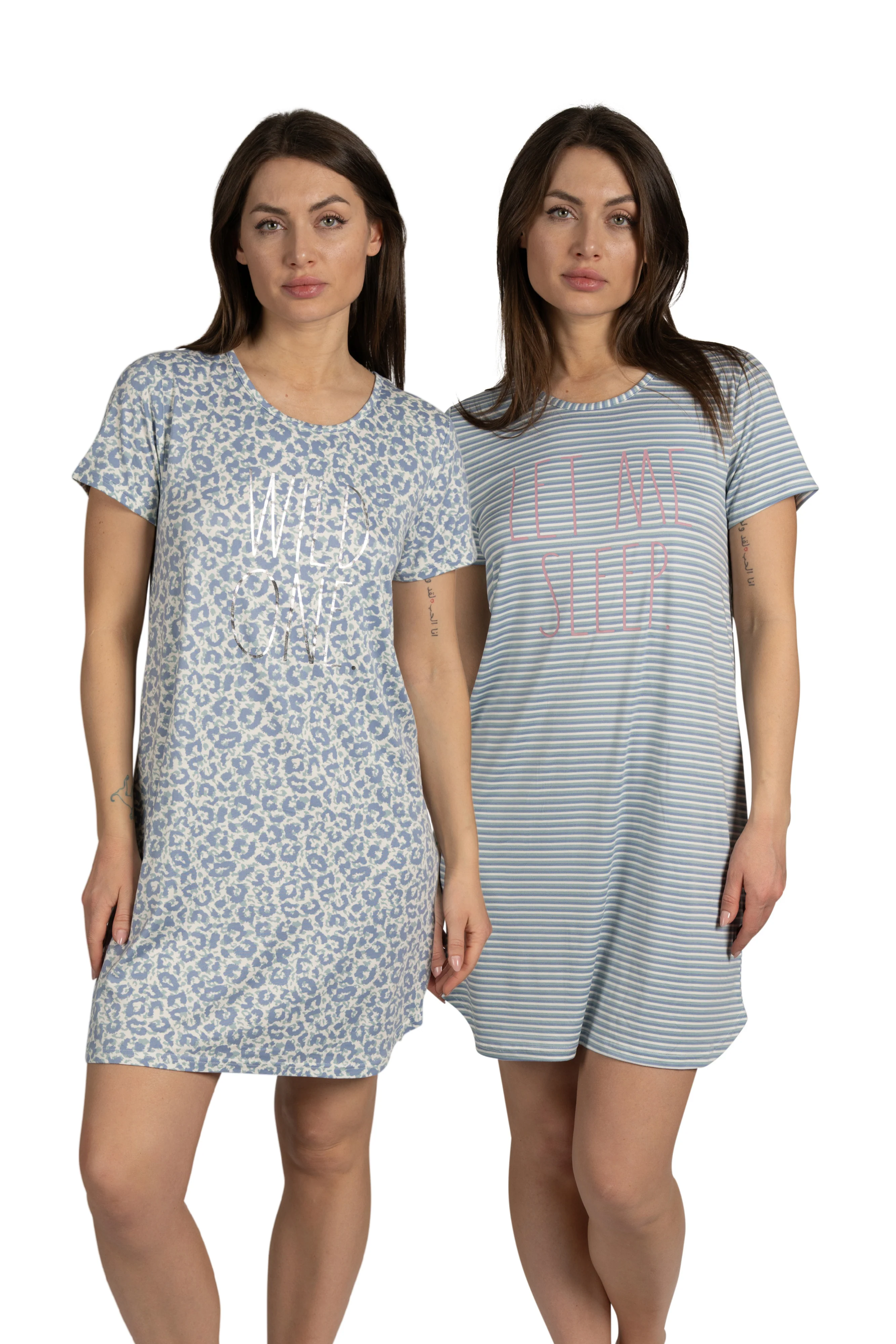 Women's 2-Pack Short Sleeve Shirttail Nightshirts Blue 