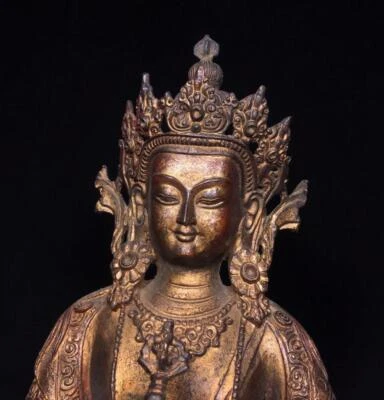 38CM Old Chinese Bronze Gilding Statue Buddha CK151