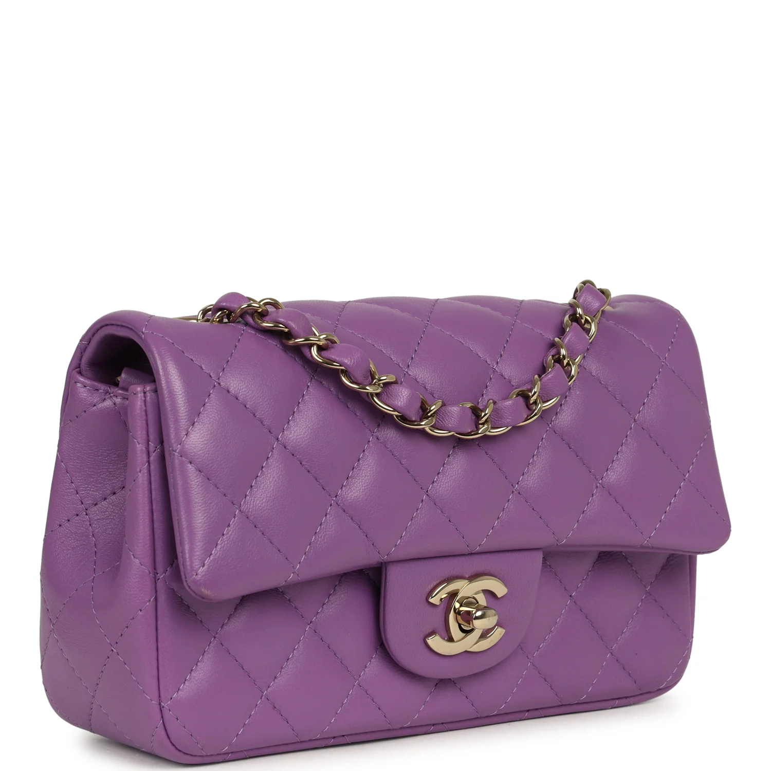CHANEL Mini Rectangular Flap Bag Purple Lambskin Light Gold Hardware