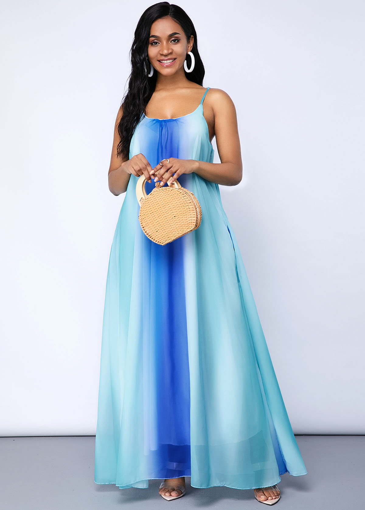 Pocket Tie Dye Print Spaghetti Strap Maxi Dress