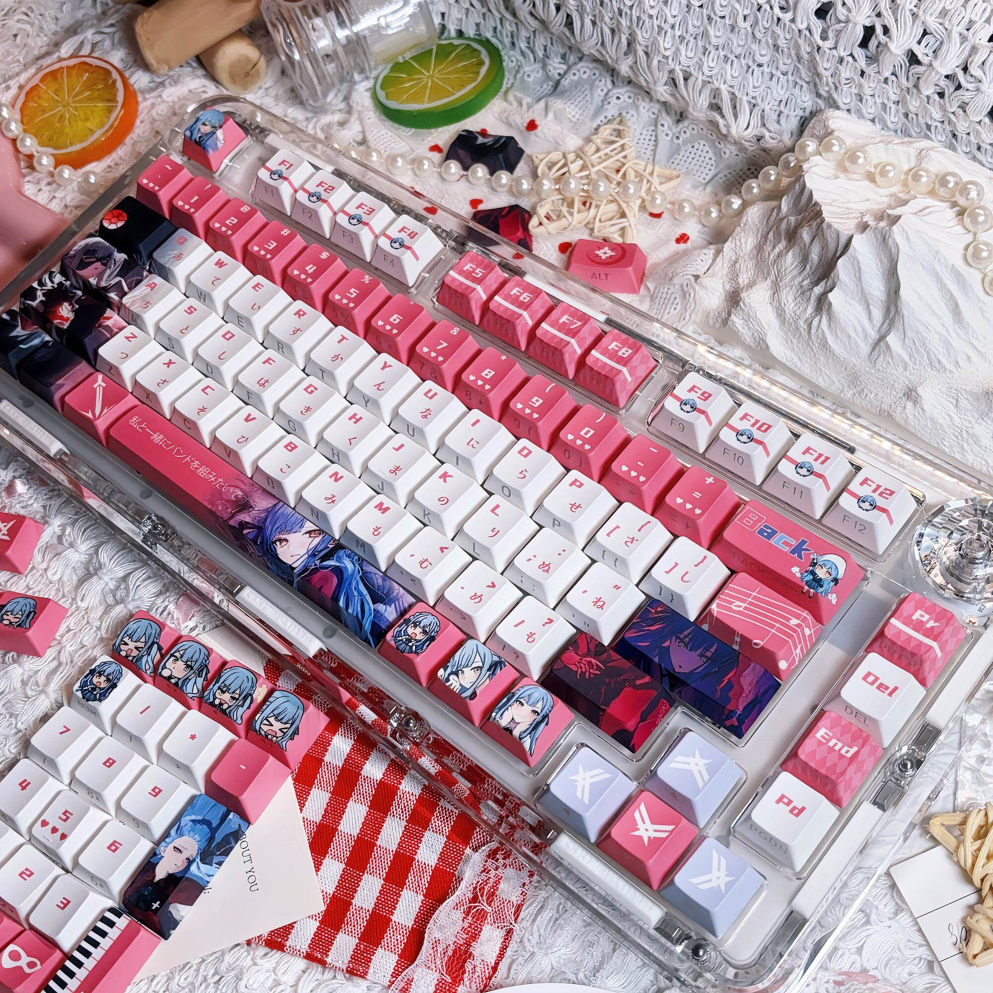 BanG Dream! Sakiko Toyogawa Themed Double-Printed Keycap Set – PBT 5-Side Dye-Sublimation Cherry Profile Mini Kit – Shine-Through