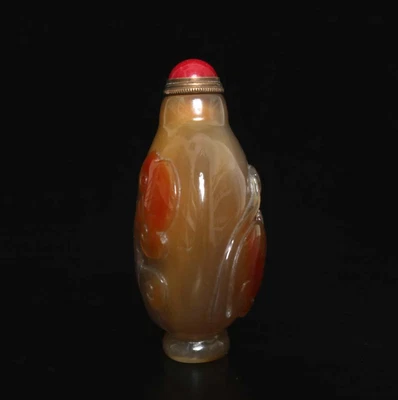 Old Chinese Carved Coloured Glaze Snuff Bottle w/flower