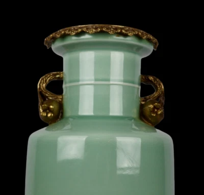 44CM Kangxi Signed Old Chinese Yingqing Glaze Vase w/pomegranate N3942