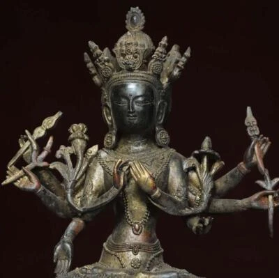 30CM Old Chinese Bronze Statue w/ Buddha N2914