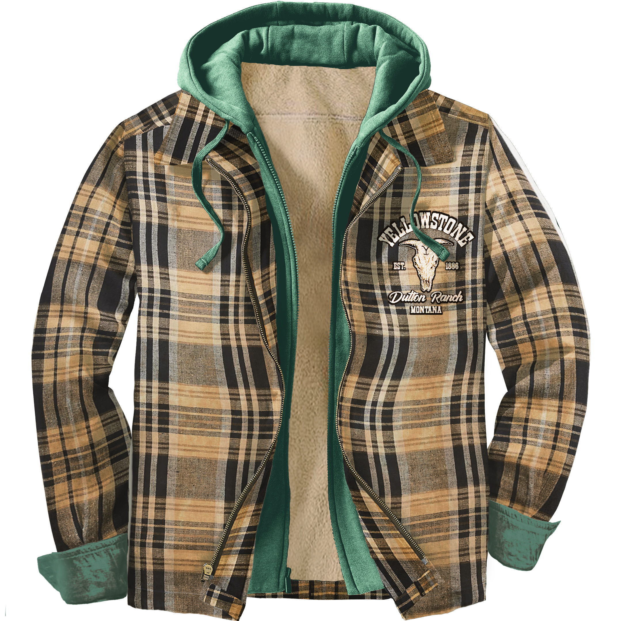Men's Unisex Yellowstone Western Casual Plaid Shirt Hooded Jacket