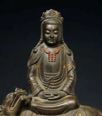 25CM Old Chinese Bronze Statue w/ Buddha N2937