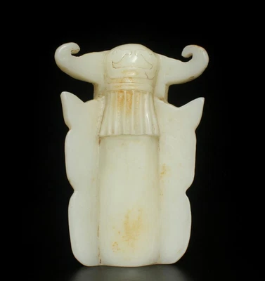 17CM Old Chinese White Jade Statue w/ figure
