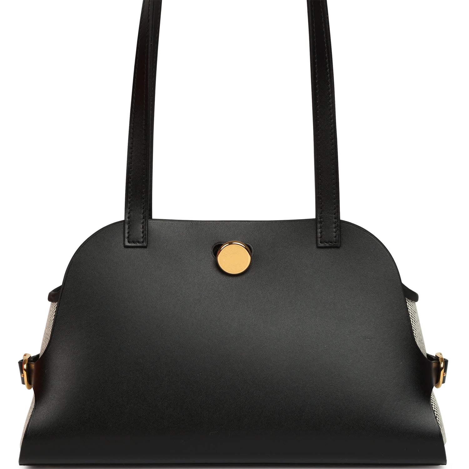 Hermes Tablier Sellier Black Vache Hunter, Swift, Ecru-Black Toile H Gold Hardware
