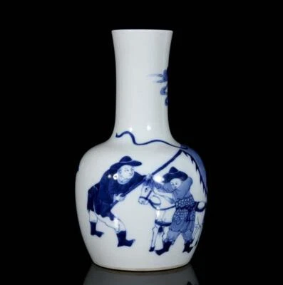 Shendetang Signed Old Chinese Blue&White Vase W/figure N3663