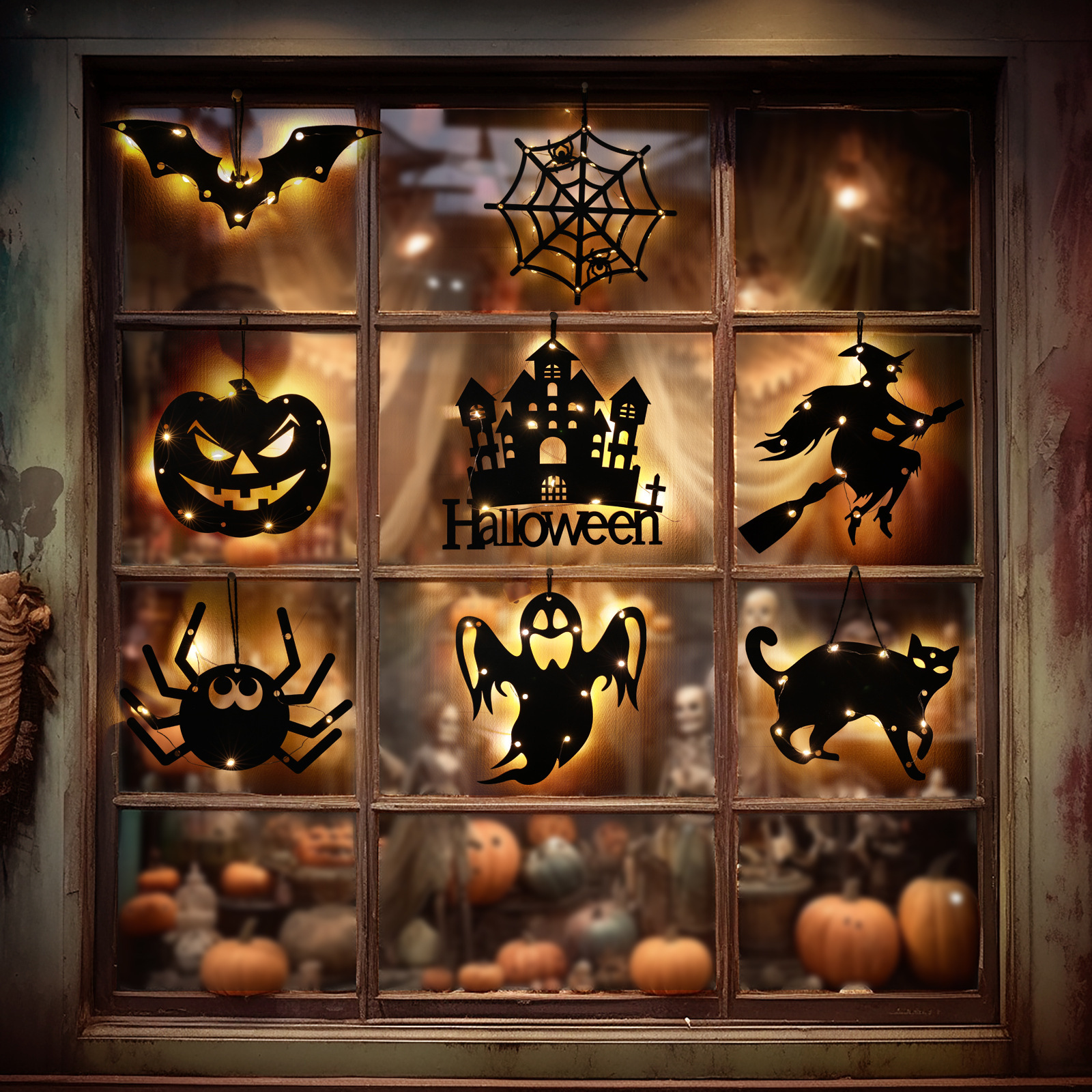 Halloween Decoration Luminous Hanging Sign Hanging Led Window Door Hanging