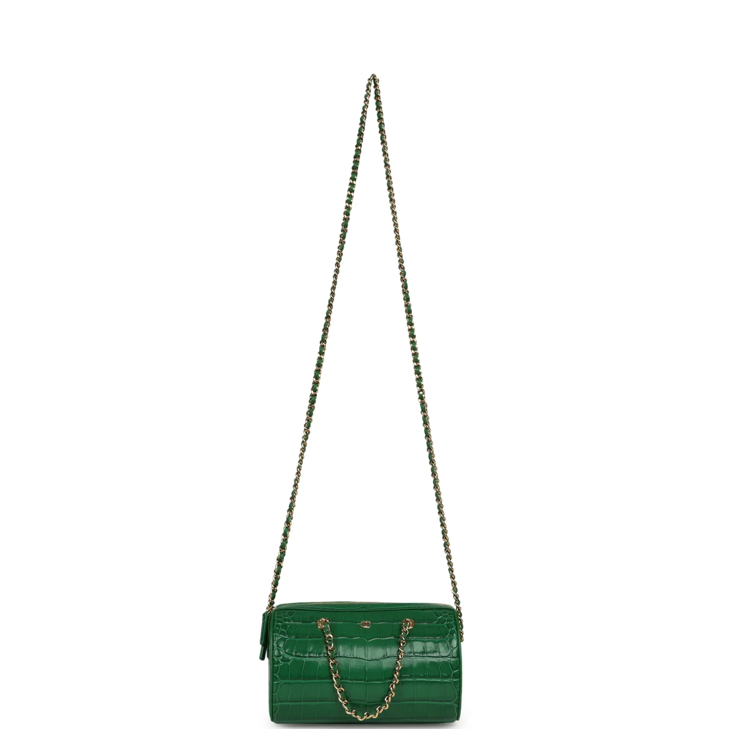 Chanel Mini Timeless Classic Barrel Bag with Chain Green Croc Embossed Calfskin Gold Hardware