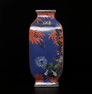 42CM Qianlong Signed Chinese Famille Rose Vase W/eagle