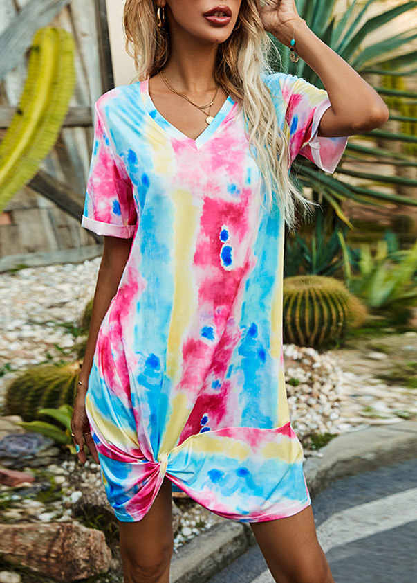 Tie Dye Print Twist Hem Dress