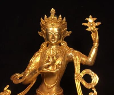 31CM Old Chinese Bronze Gilding Statue Buddha CK80