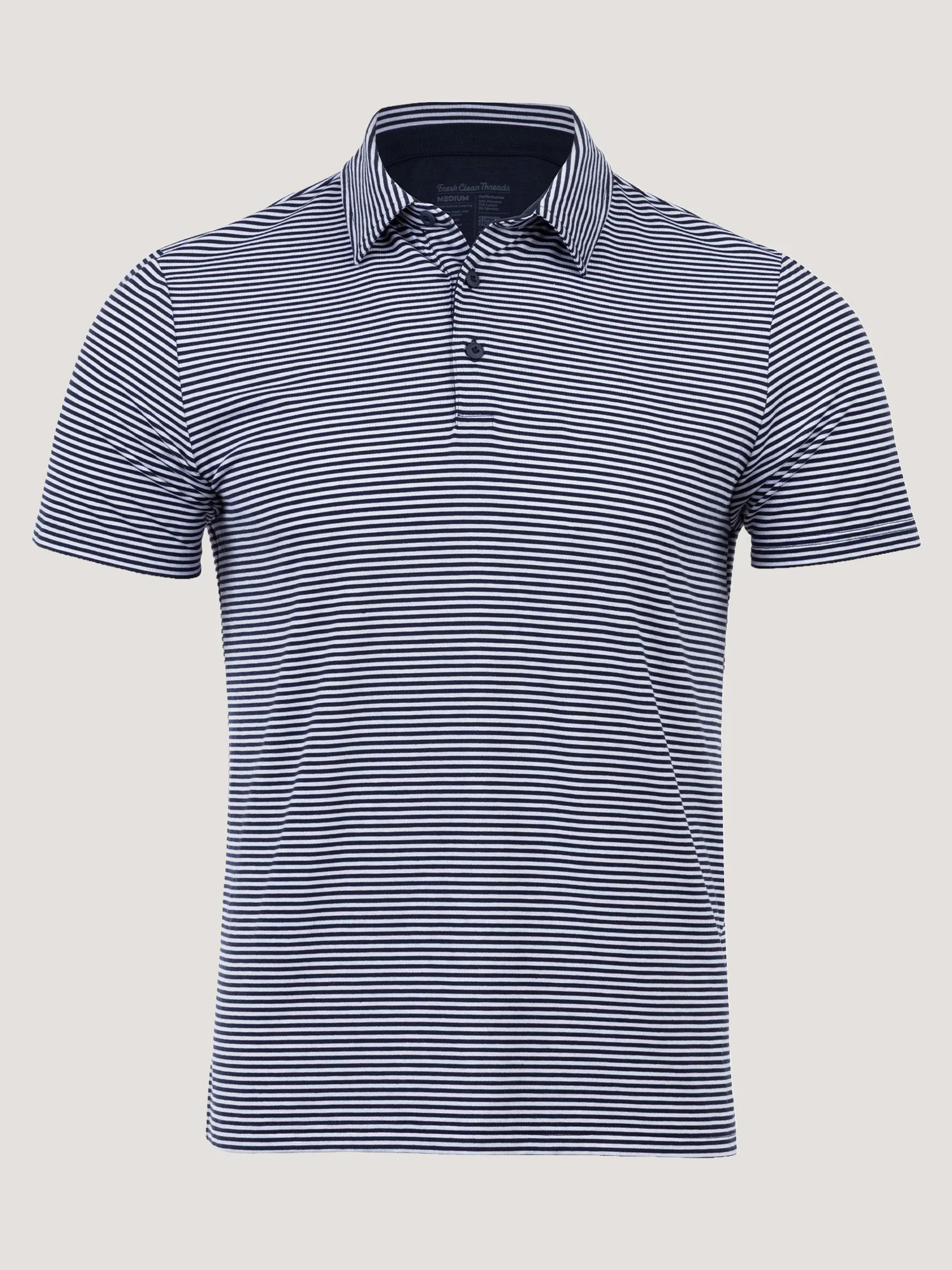 Navy + White Striped Performance Cool Polo