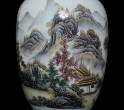 33CM Qianlong Signed Old Chinese Famille Rose Vase W/landscape