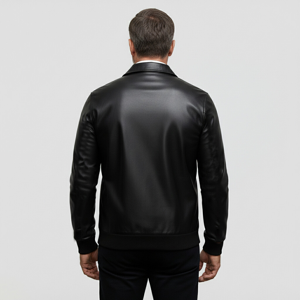 Men's Fashion Black PU Leather Shirt Collar Half Zip Long Sleeve Sweatshirts