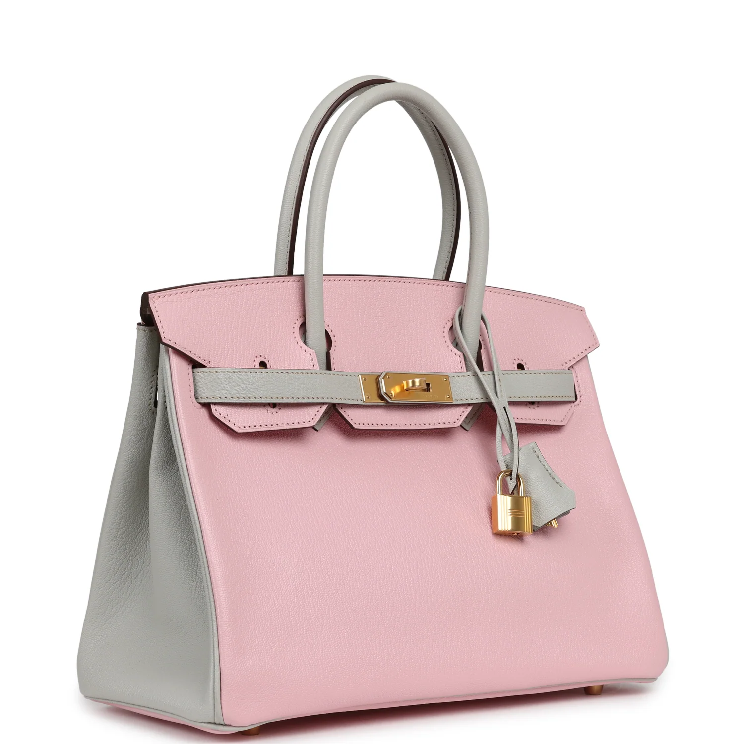 HERMÈS Special Order (HSS) Birkin 30 Rose Sakura, Gris Perle Chevre Mysore Gold Hardware
