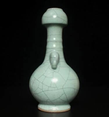 23CM Signed Old Chinese Ru Yao Ru Kiln Vase w/elephant