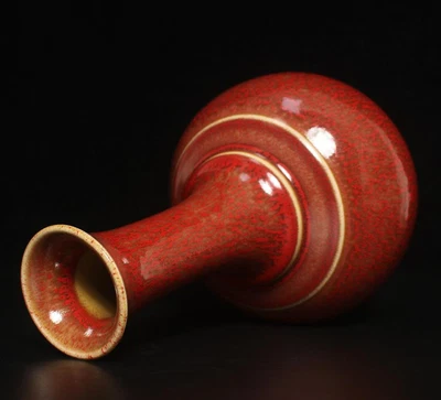 25.5CM Kangxi Signed Old Chinese Red Glaze Yaobian Glaze Vase