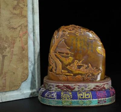 473G Old Chinese Shoushan Stone Seal Stamp Statue w/figure N2202