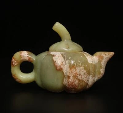 488G Chinese Carved Nephrite Jade Teapot