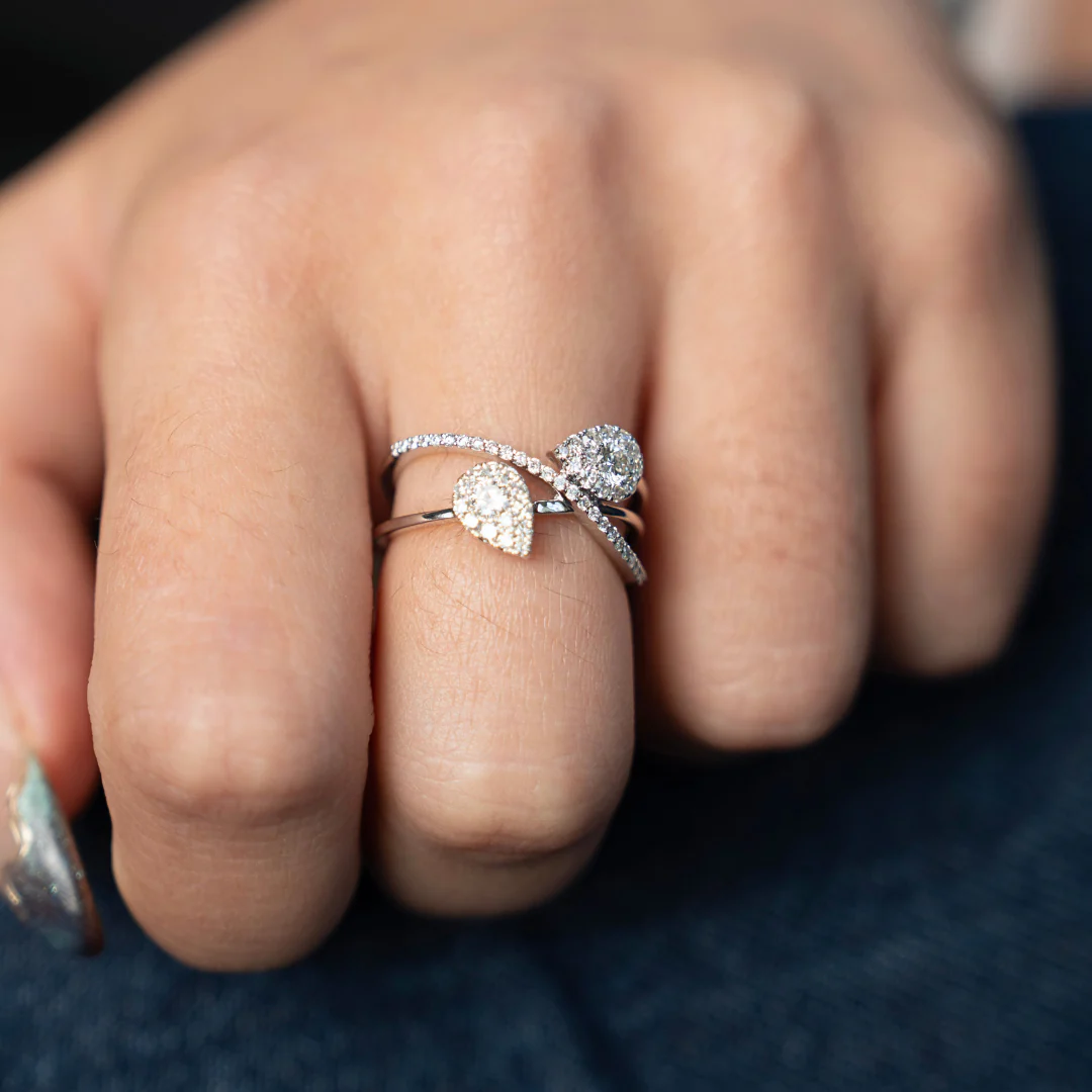 Crossed Pear Diamond Ring