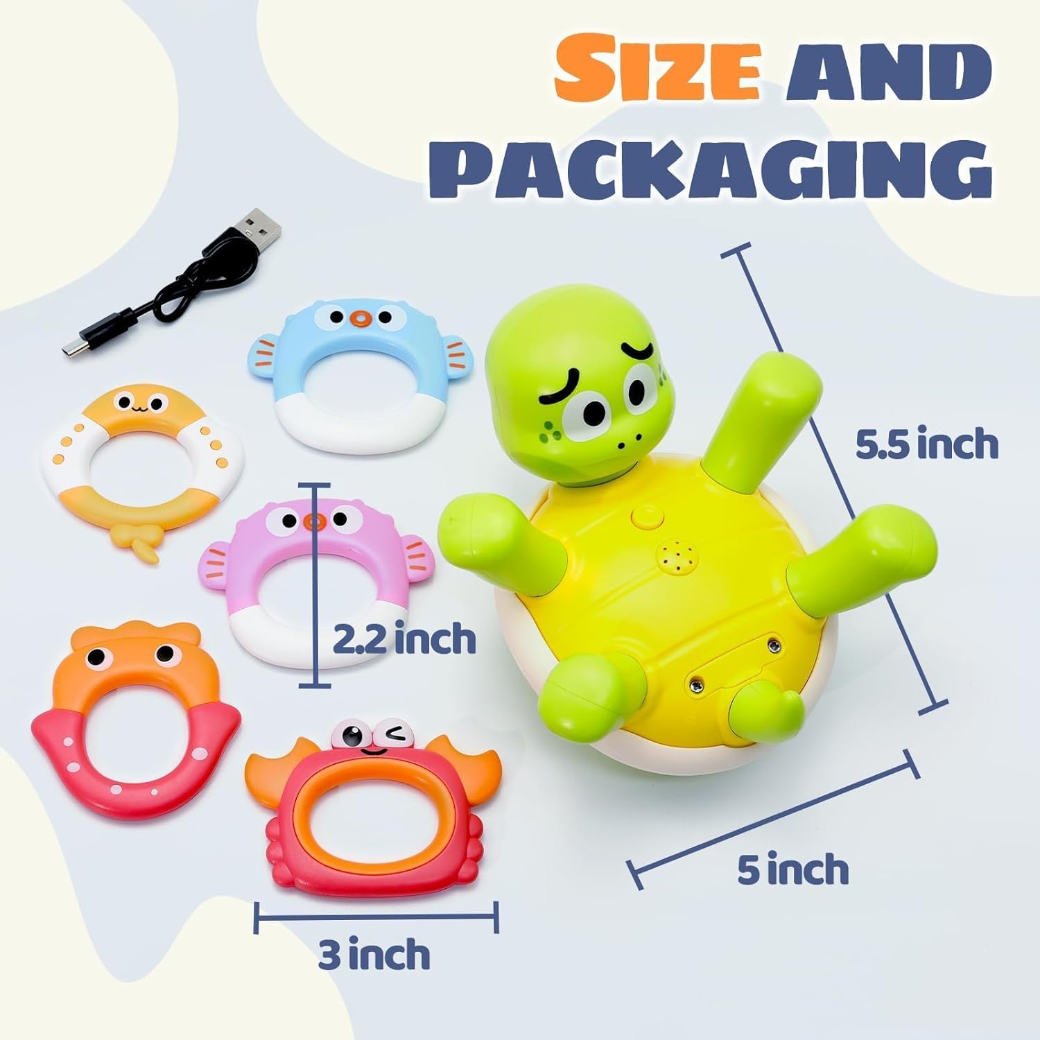 Sizobi Baby Bath Toys, Rechargeable Turtle Bath Toy Sprinkler for Toddler with 5 Rings, Bathtub Fountain Spray Toy,Pool Water Bath Toys for Kids Ages 1-3 Boys Easter Basket Stuffers Birthday Gifts