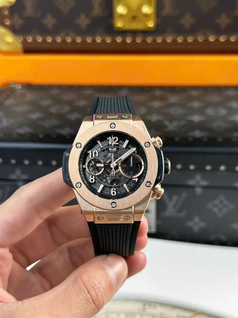 Hublot Big Bang Unico King Gold Watch 441.OX.1181.RX 42mm Black Skeleton Dial  Black Rubber Strap