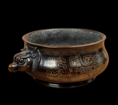 Shisou Signed Old Chinese Red Copper Handmade Incense Burner w/lion N3887