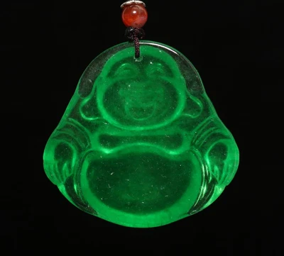 23G Chinese Natural Green Jadeite Jade Pendant w/ Buddha