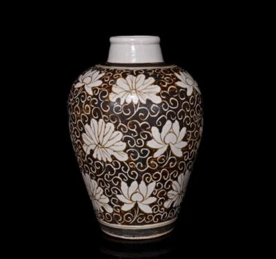 Old Chinese Jizhou Kiln Vase W/flower N434