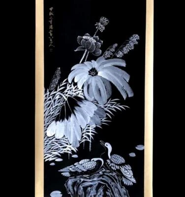 Badashanren Signed Chinese Hand Painted Calligraphy Scroll w/louts flower N1981