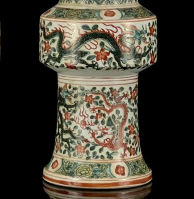 42CM Wanli Signed Old Chinese Wucai Vase W/dragon N1034