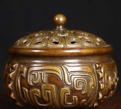 Qianlong Signed Old Chinese Copper Incense Burner w/dragon N4172