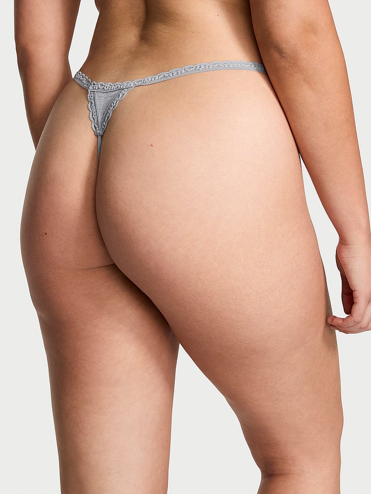 The Lacie Lace-Trim Cotton V-String Panty Smooth