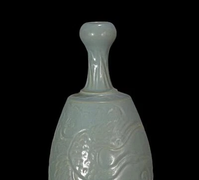 28CM Signed Old Chinese Ru Yao Ru Kiln Vase w/crane N873