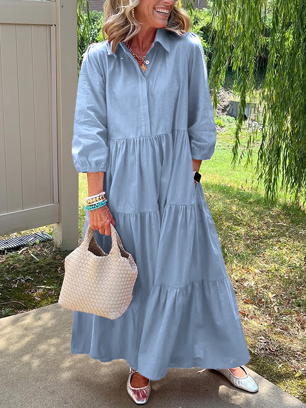 🌲🔥 Loose Cotton Linen Lapel Dress- Tax Free