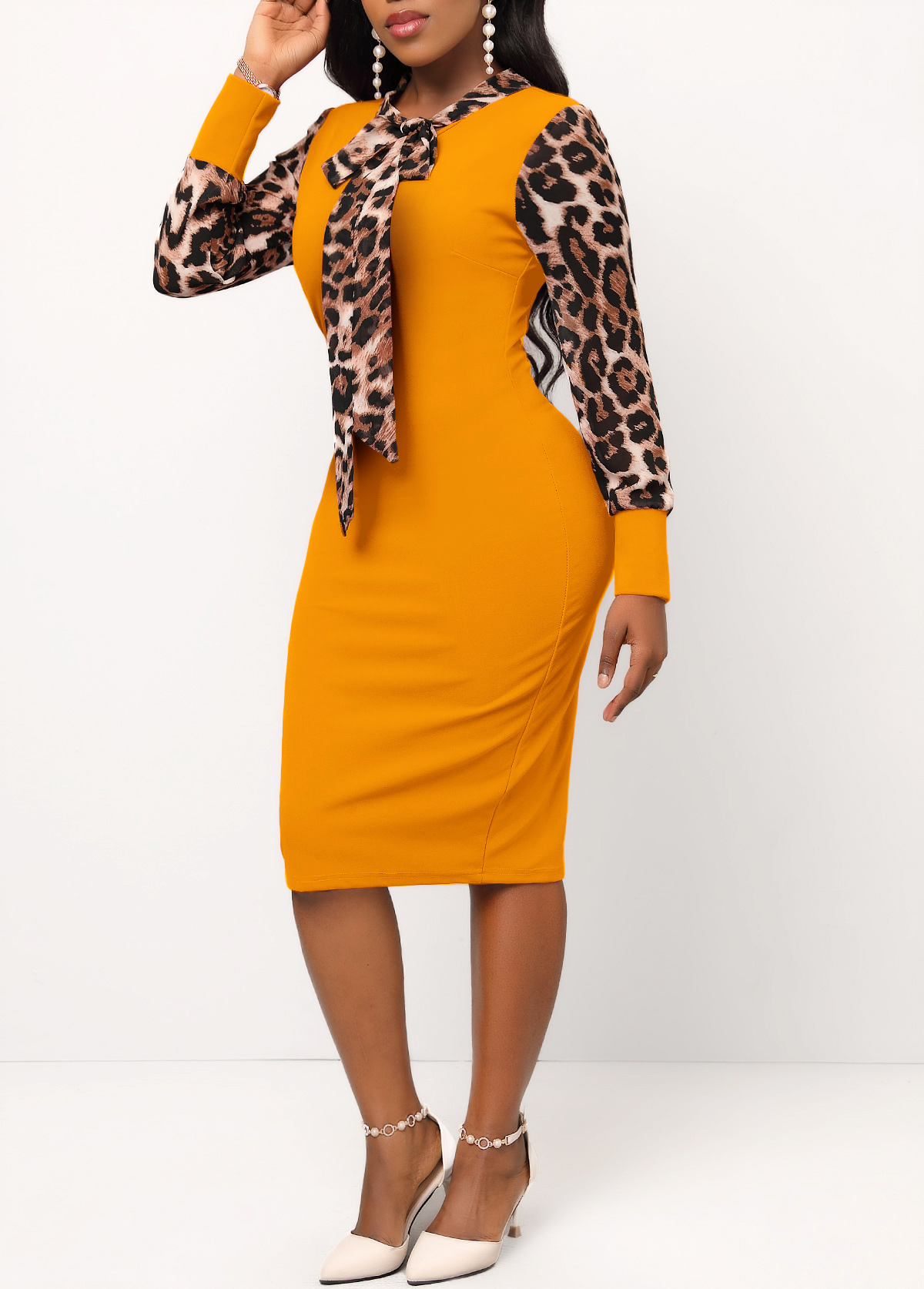 Knee Length Leopard Bodycon Dress